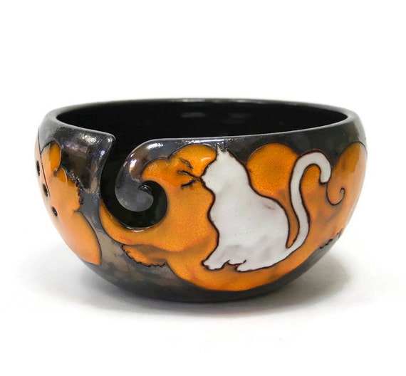 Yarn Bowl With Cat Pottery Yarn Bowl Ceramic Yarn Bowl