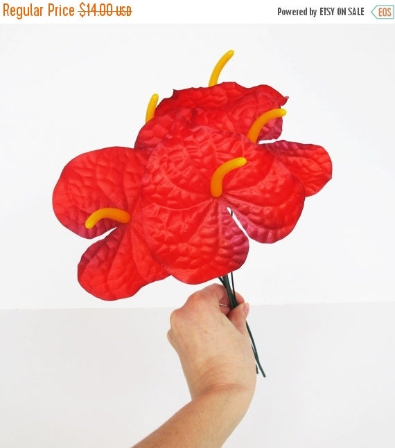 ON SALE 11 Red Silk Anthurium Artificial Flowers 4.3 DIY