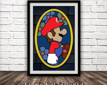 Mario Inspired Stained Glass Poster - Minimalist Fan Art