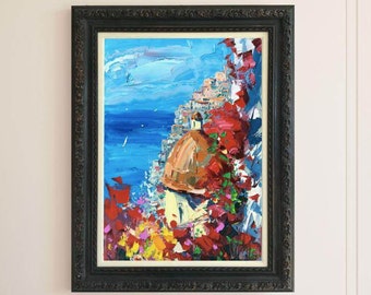 Positano Italy Oil Painting Impressionist Paintings Abstract Landscape Painting Canvas Painting Seascape Painting Unique Gifts for Women