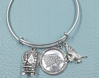 Game of Thrones Silver Bangle, Winter is coming Inspired by Charm Bracelet, Medieval Fantasy Epic, house ofStark, George Martin
