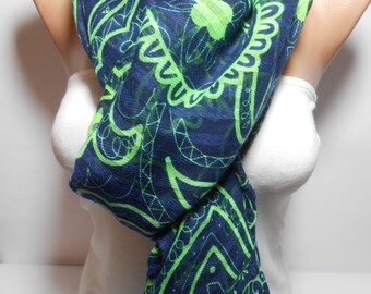 Navy Blue Neon Green Scarf Paisley Print Scarf Lightweight Scarf Pareo Fashion Accessories Gift Ideas For Her ForMom