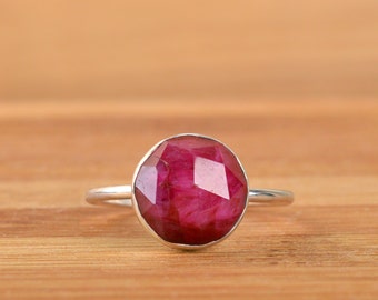 Natural Ruby Ring, Solitaire Ring, July Birthstone Ring, gift, Red Gemstone ring, Sterling Silver ring, Genuine Raw Ruby Jewelry