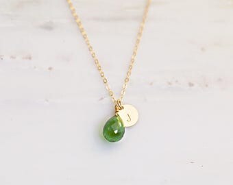 Emerald Necklace / May Birthstone Necklace / Gold Filled Initial Necklace / Bridesmaid Necklace / Personalized Necklace
