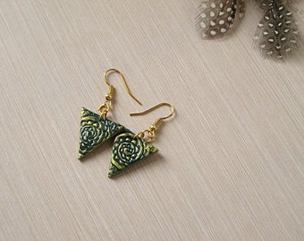 Unique earrings Gold long earrings dangle Ethnic jewelry Gypsy earrings Triangle earrings Modern earrings Tribal earrings Golden earrings