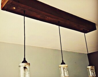 Rustic Wood Hanging Chandeliers. Lighting. Barn Wood. Mason Jar. Farmhouse Lighting. Farmhouse Chandeliers. Fixer Upper Ceiling Light