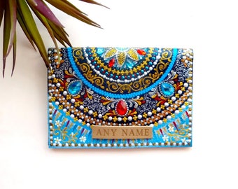 Leather Passport Covers 2 colors, Designer Travel gift for woman, Mandala art Passport holder, Leather passport wallet, Travel Passport gift