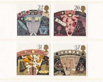 1990 Astronomy Mint Unused Postage Stamps; observatory, telescope, astrology, Greenwich, navigation, Stonehenge, stars, planets, space, MNH