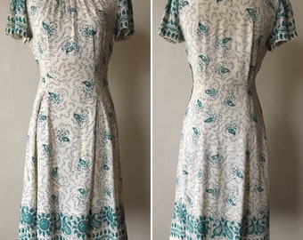 RESERVED Late 1930s Green and White Dress