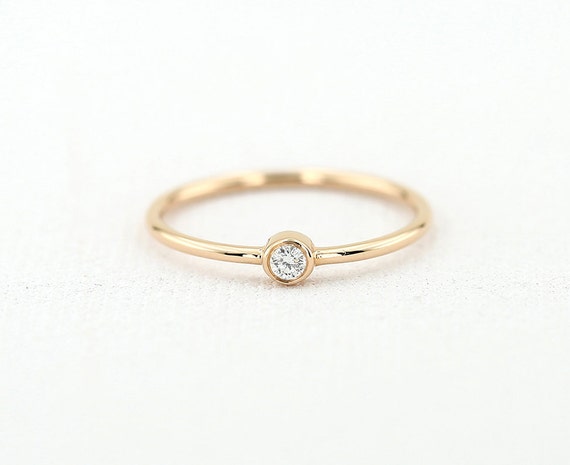 Rose Gold Diamond Ring/ 14k Rose Gold Single Diamond 0.05ctw