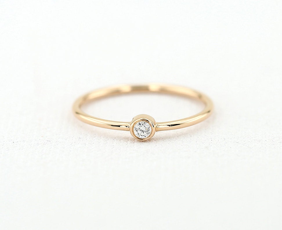 Rose Gold Solitaire Diamond Ring/ 14k Rose Gold Single Diamond 0.05ctw Engagement Ring/ Simple Engagement Ring/ Promise Ring/ Thin gold Band