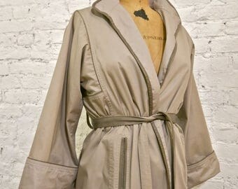 70s Spectacular French Raincoat with Leather Trim by Jean Pecarel Paris