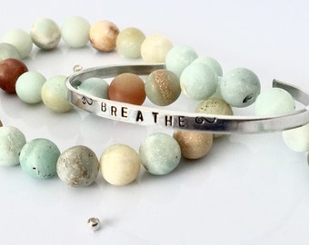 Breathe Bracelet | Skinny Cuff | Just Breathe Hand Stamped Cuff | Yoga Jewelry | Stacking Bracelet | Boho Bracelet | Meditation Bracelet