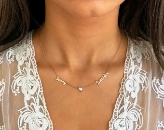 Name Necklace - Two names Necklace - Gold Name Necklace - Name Necklace with Birthstone - Name Jewelry - Mother's Necklace - Christmas Gift