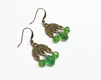 Emerald Green Chandelier Earrings, Green Floral Chandelier Earrings, May Birthstone Earrings, Petite Green Chandelier Earrings
