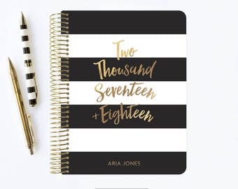 2017 - 2018 Planner | 2017 Planner | 2017 | Student Planner | Professional Planner | Agenda | Personalized | Stripes | Black and White