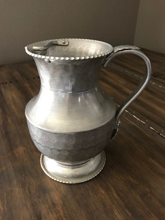 Hammered aluminum pitcher vintage metal pitcher water
