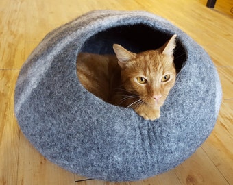 Cat Cave (Large) Wool Cat Bed - Felt Cat Bed - Cat Bed House - Wool Cat Cave - Cat Furniture - Soft Cat Bed-100% Merino Wool (Fast Delivery)