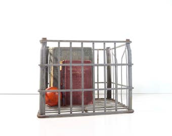 Vintage Metal Wire Crate / Industrial Storage / Metal Bordens Milk Crate