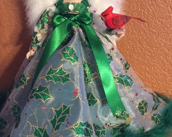 Christmas Cardinal Angel ~ 12 in Treetop or Tabletop Angel by PFeignCottage