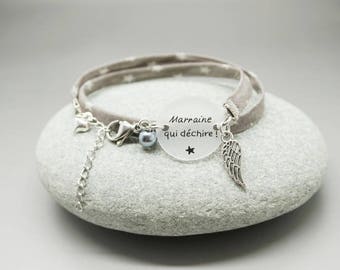 bracelet liberty cabochon "Marraine qui déchire" ange coeur personnalisable