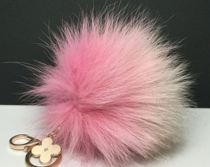 Not a Princess Punk Pom Teardrop Gradient Pink Fox Fur Pom Pom luxury bag pendant black flower clover charm keychain