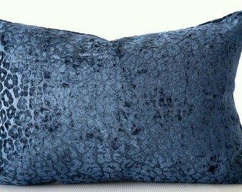 Blue Lumbar Pillow Cover, cheetah chenille pillow cover, chenille lumbar pillow cover, blue chenille, rectangle pillow, decorative cushion