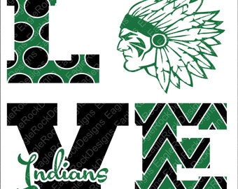 Love Indians| SVG| DXF| EPS| Png| Cut File| Indians| Cheer| Silhouette| Cricut| Vector File| Instant Download