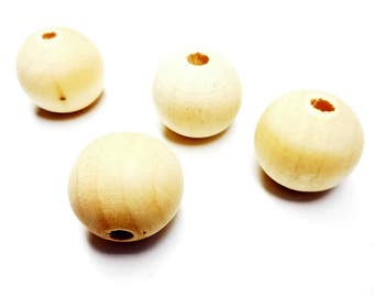 Lot de 20 perles rondes en bois naturel - 20 mm