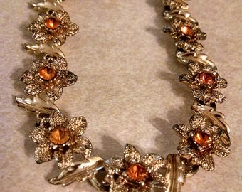 Pretty Orange Rhinestone Necklace, Gifts Under 40.00, Gifts for Her, Vintage Necklace, Rhinestone Necklaces,Accessories, Vintage Jewelry,Her