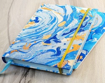 Marble journal Gift for women Blue notebook A5 journal Fabric notebook Marble fabric Journal handmade Marble diary Blank journal stationary
