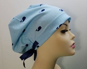 Women's surgical scrub hats, or scrub caps-Blue Sea Whale- cotton 100%
