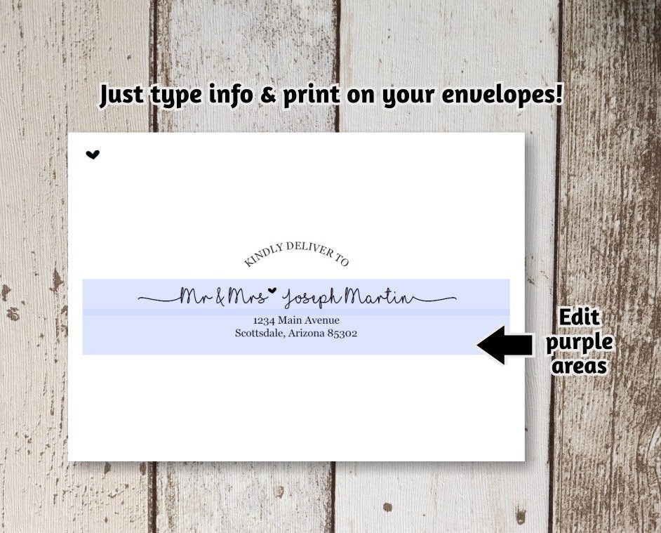 Wedding Rsvp Envelope Template Printable Rustic Handwriting Heart Instant Download Digital Rsvp Envelope Template
