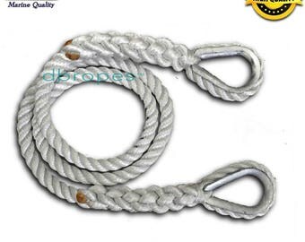 1/2" 3 Strand Mooring Pendant 100% Nylon Premium Rope Line w/ 2 SS Thimbles (TS 6400 lbs.) Lengths: 6' - 8' - 10' - 12' - 15'. Made in USA