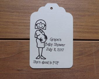 New Mommy Baby Shower tags-favor gift tags-baby shower tags-party supplies-She's about to pop-baby shower supplies-party tags for new mom