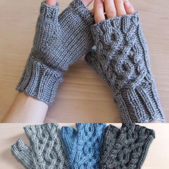 Womens knit fingerless gloves with circular cable design
