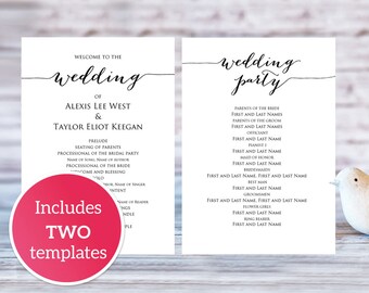 Wedding Program Templates, Ceremony Program Template, DIY Wedding, Wedding Program Printable Template, Editable Program Template