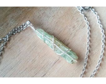Green Kyanite Necklace with Silver Chain - OOAK Wire Wrapped