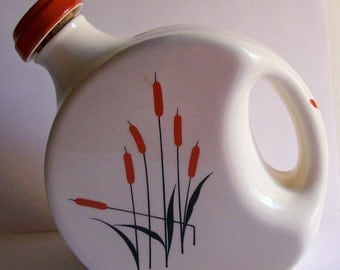 Vintage Sears Roebuck Cattail Water Jug Pitcher Universal Potteries Cattails Retro Kitchen Refrigerator Jug Bottle