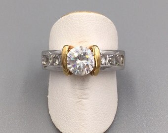 fake diamond cz engagement ring round brilliant princess cuts vintage cubic zirconia rhodium plate gold plate fabulous fake ring sz 8 - Fake Wedding Ring fake diamond cz engagement ring round brilliant princess cuts vintage cubic zirconia rhodium plate gold plate fabulous fake ring sz 8 - Fake Wedding Ring