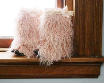 Cassie Boot cuffs .. Pink Pompon.. Pink fur boots, fur boot cuffs, fur boot covers, fur leg warmers, lace boot cuffs, toddler BOHO boot cuff