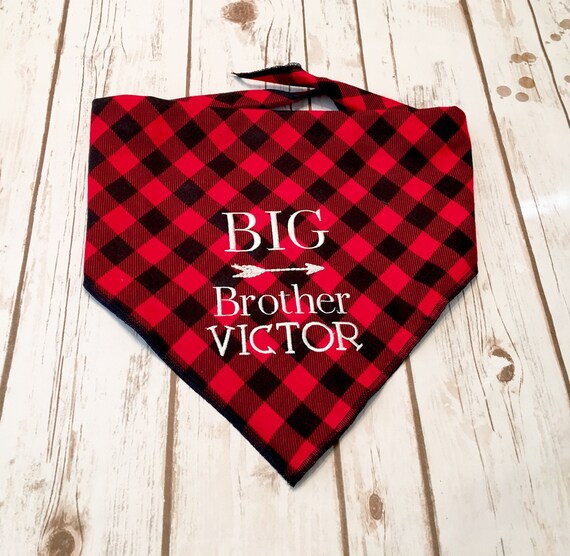 Big Brother Big Sister Dog Bandana. Buffalo Plaid flannel