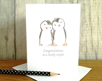 Penguin engagement card, congratulations card, Happy engagement card, lovely couple