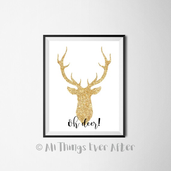 OH DEER Golden Glitter Deer Head wall art decor Modern