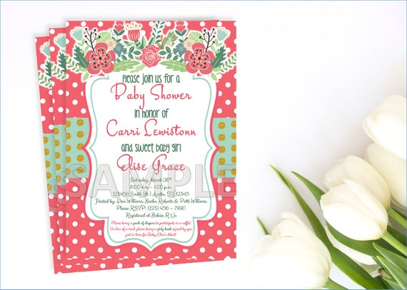 Coral And Mint Baby Shower Invitations 9