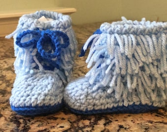 Fringe Baby Booties in Blue