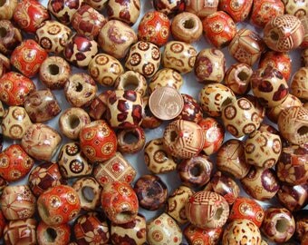 100 perles bois bambou 16mm environ mix motifs par papier collé PB18