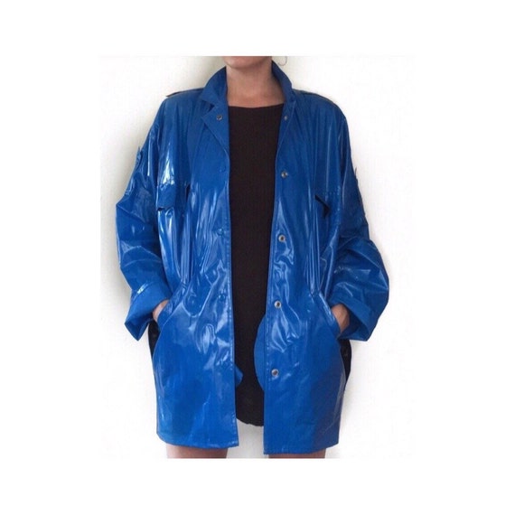 Vintage PVC Raincoat Vintage Blue Vinyl Jacket Blue