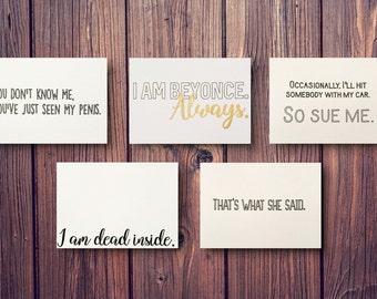 5 Pack of Michael Scott Quote Greeting Cards; The Office Jokes; Dark Humor Gift