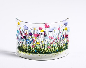 Handcrafted Fused Glass Art - Wild Garden Curve